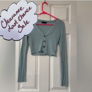 Urban Outfitters SP Light Blue Crop Long Sleeve Cardigan Sweater